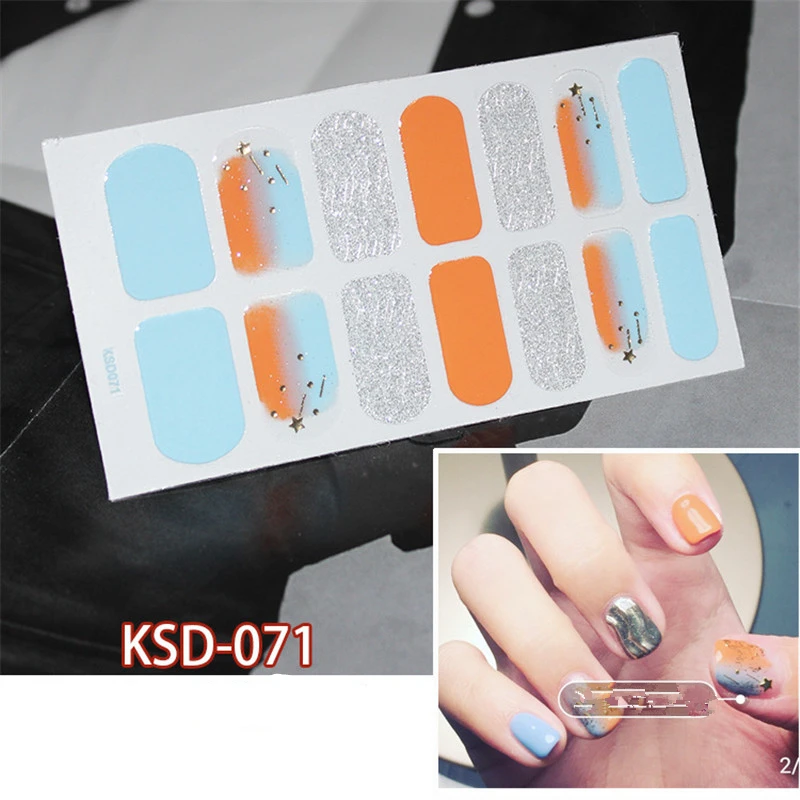 14 насадок/листов DIY 3D наклейки для ногтей полное покрытие блестящие мраморные полоски для ногтей водонепроницаемые накладки для ногтей Фольга для ногтей Обертывания - Цвет: KSD071