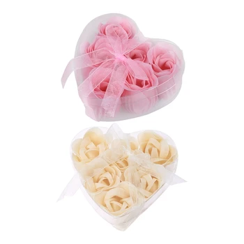 

12 Pcs Petal Soap Bathing Shower Rose Flower Bath Soap Petals with Clear Heart Shaped Box, 6 Pcs Light Pink & 6 Pcs Off White