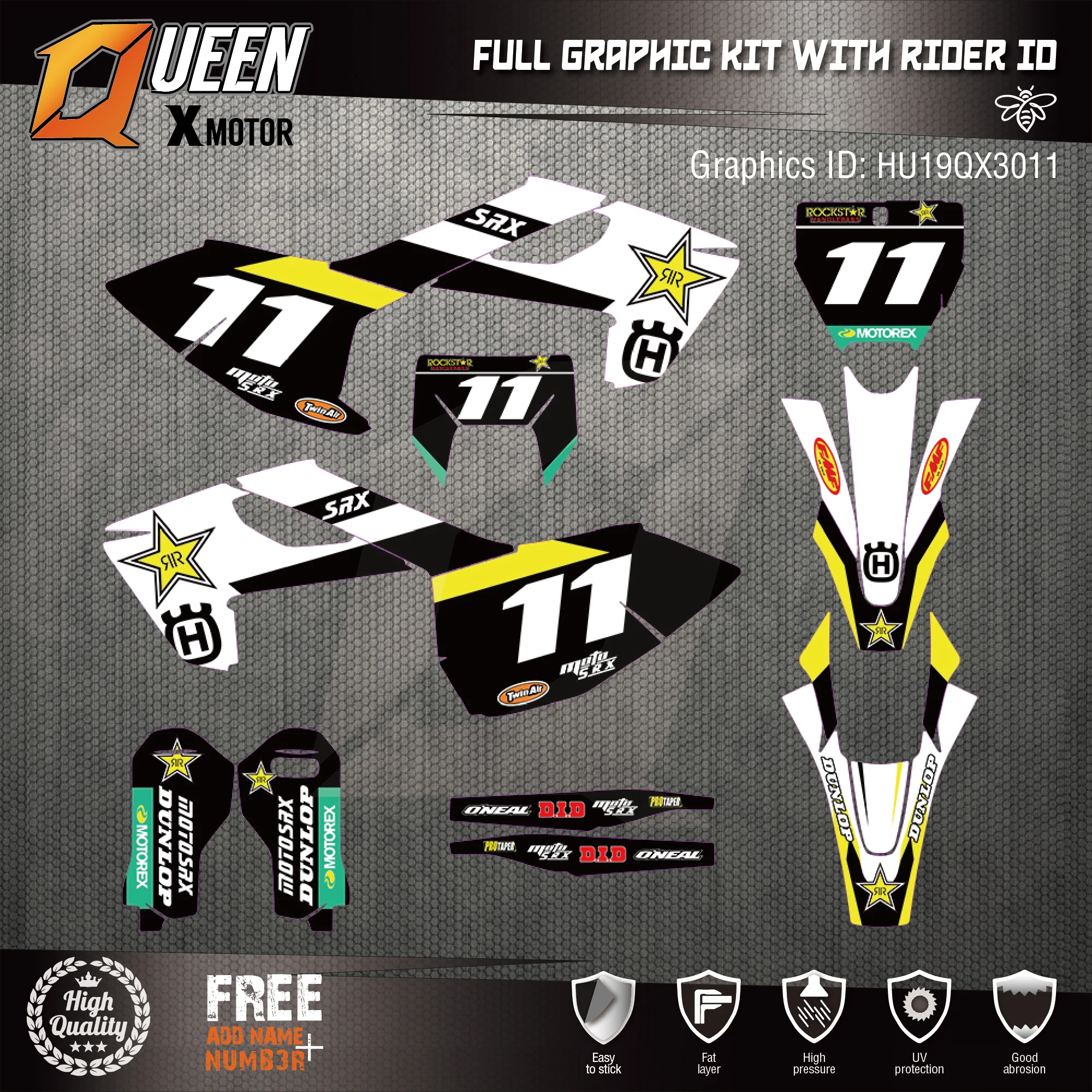 

Queen-X Custom Team Graphics Backgrounds Decals 3M Stickers Kit For HUSQVARNA TC FC TX FX FS 2016-2018 TE FE 2017-2019 011