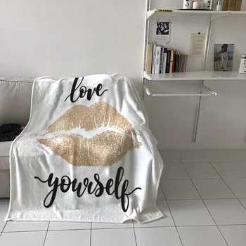 

Golden Lips Art Printed Flannel Blanket Soft Throw Blanket Machine Washable Blankets for Beds Customizable Travel