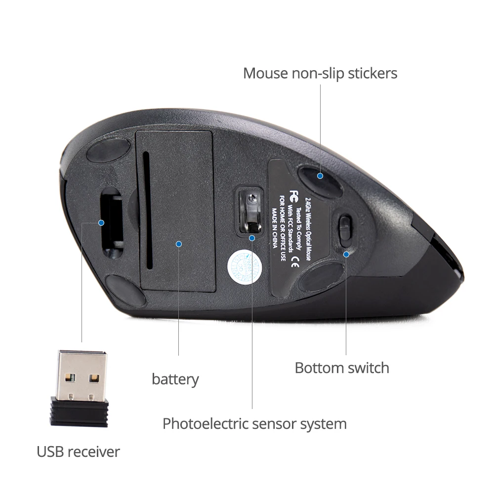 Wireless Mouse Vertical Gaming Mouse USB Computer Mice Ergonomic Desktop Upright Mouse 1600DPI for PC Laptop Office Home 4