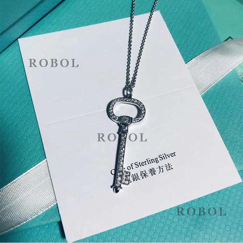 XL TFB RLLEN Quality Original 925 Sterling Silver Classic Fashion Key Necklace Pendant DIY Jewelry Gift for Ladies and Girls