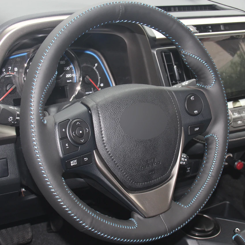 Черный чехол рулевого колеса автомобиля из натуральной кожи для Toyota RAV4 2013- Toyota Corolla- Scion iM