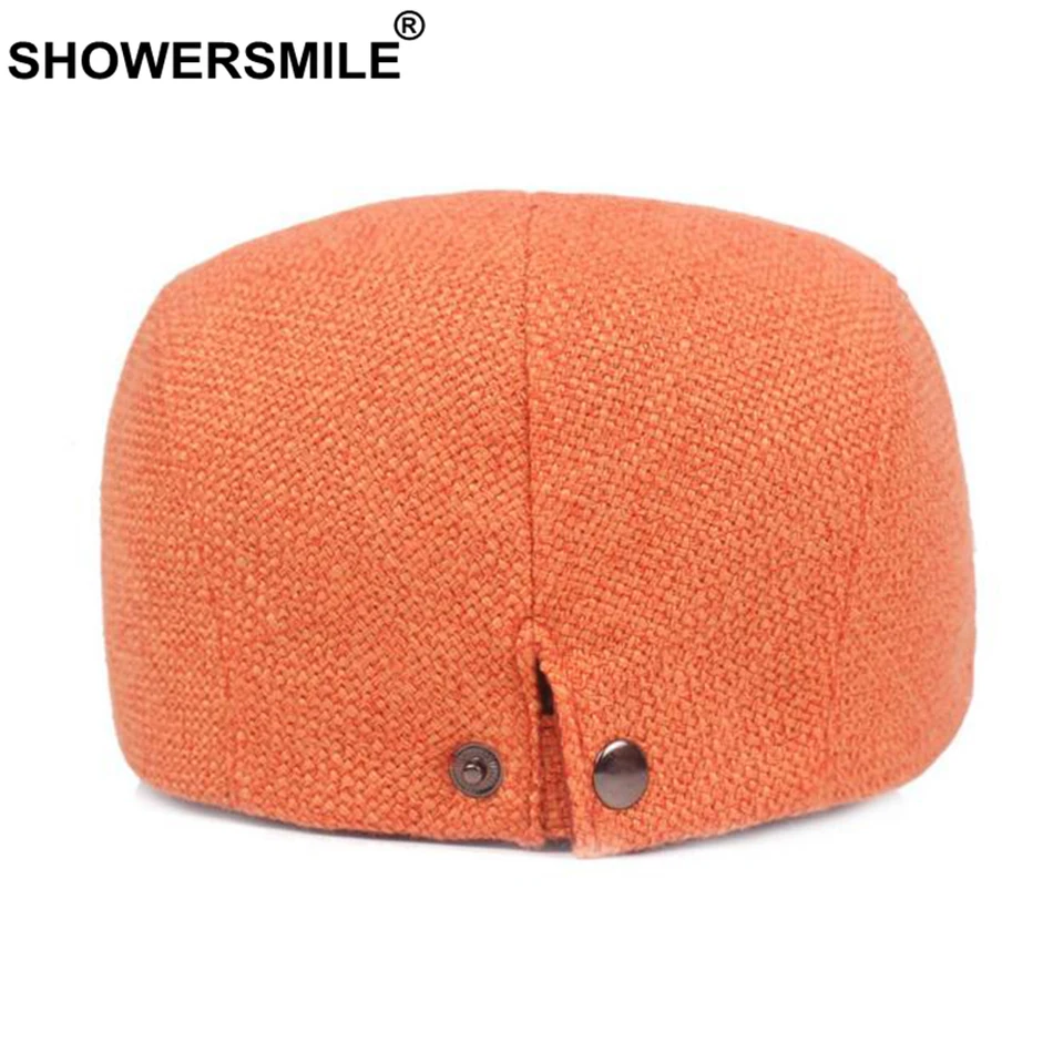 Мужские и женские шапки из хлопка льна Shower Smile винтажная однотонная оранжевая