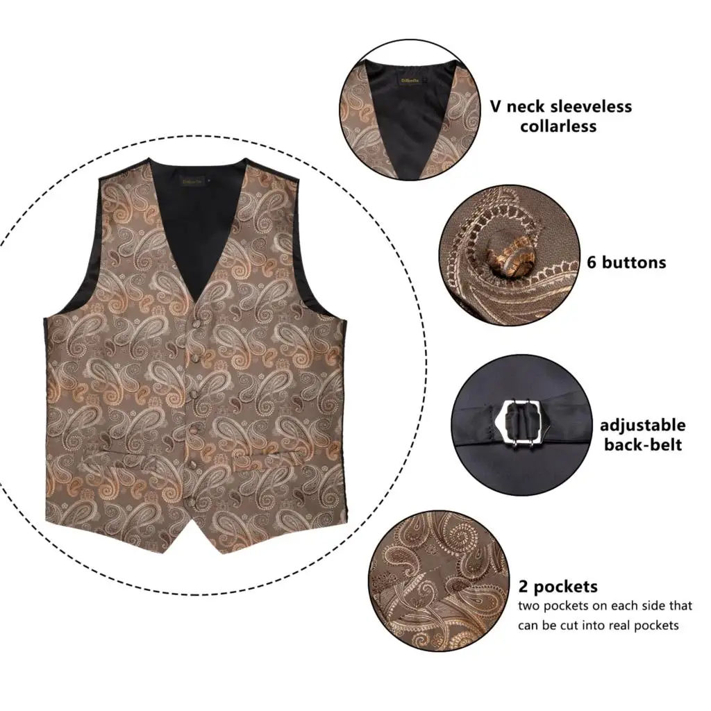 Men's Brown Orange Paisley Wedding Men Silk Waistcoat Vest Bowties Hanky Cufflinks Cravat Set for Suit Tuxedo DiBanGu MJ-113 Men's Brown Orange Paisley Wedding Men Silk Waistcoat Vest Bowties Hanky Cufflinks Cravat Set for Suit Tuxedo DiBanGu MJ-113