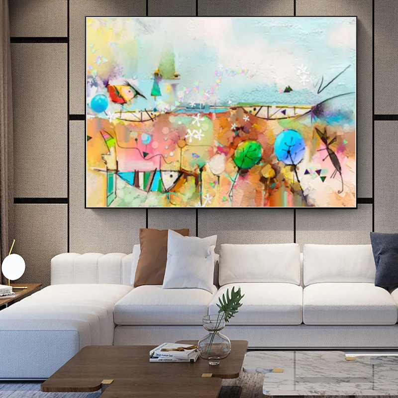 Картины на холсте с пейзажем RELIABLI абстрактные постеры изображением птиц и рыб