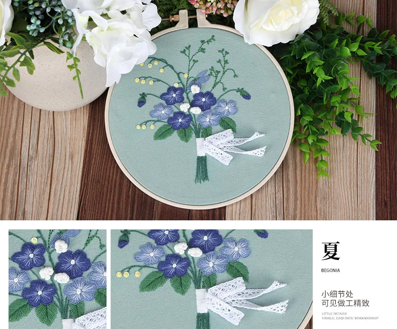 Chinese DIY Birthday Gift Needlework Cross Stitch Arts Crafts Sewing Decor Ribbon Flowers Embroidery With Frame For Beginner