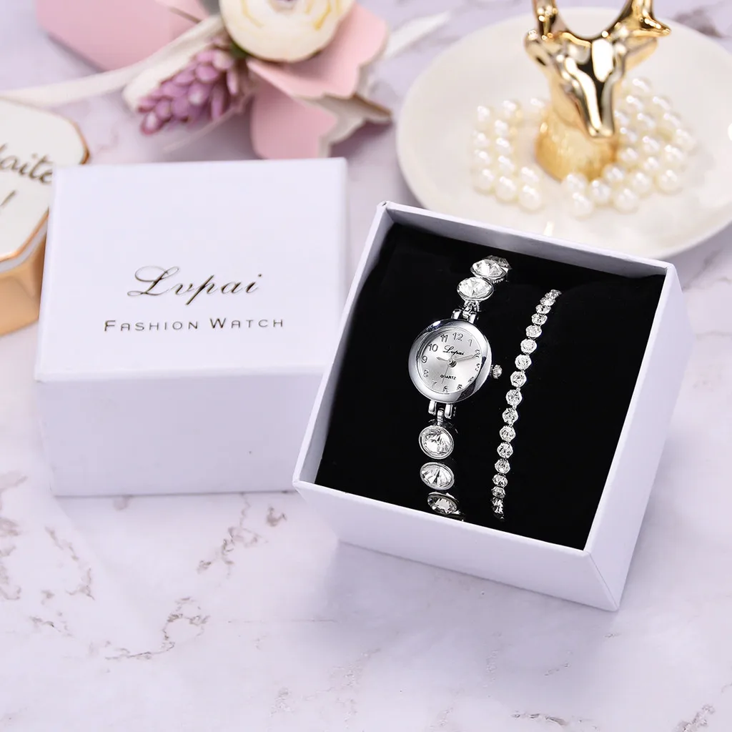 3pcs/Set Luxury Watch Women Fashion Leisure Simple Watch Steel Strip Watch Full Diamond Bracelet Watches Relogio feminino W5 - Color: SL