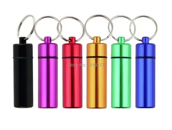 

500pcs 14x48mm aluminum alloy Waterproof Pill Box Case keyring Key Ring Chain Medicine Storage Organizer Bottle Holder Container