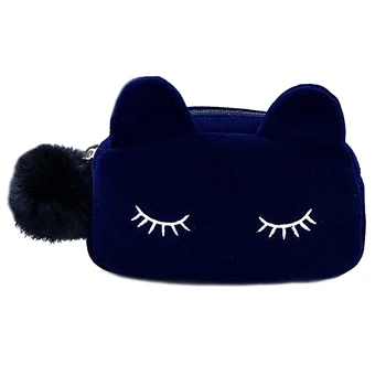 

Kawaii Cute Cartoon Cat Velvet Solid Color Makeup Bags Cat Design Cosmetic Make Up Organizer Bag Women Bag Cosmetics Necessaries