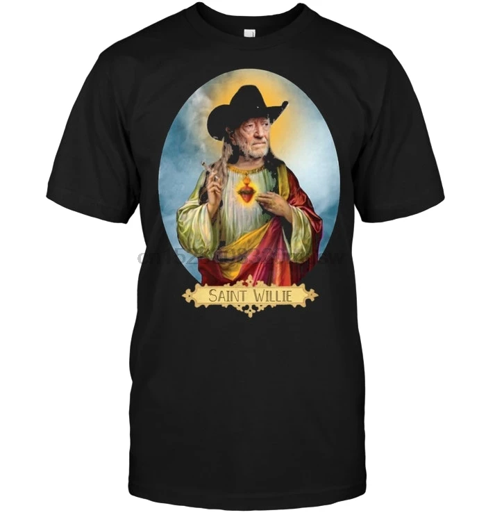 Брендовая мужская футболка с коротким рукавом надписью Saint Willie Nelson |