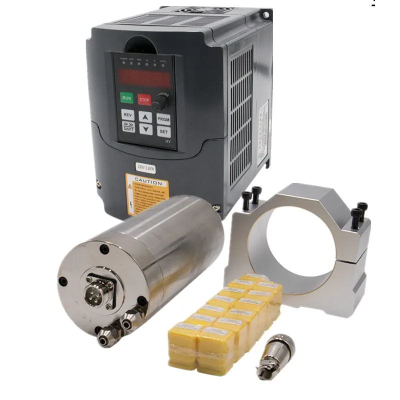 Günstig 110V   220v 2.2kw Wasser Gekühlt CNC Spindel Motor ER20 4 oder 3 lager und 2200w HY VFD Inverter   80mm Clamp   75w wasserpumpe