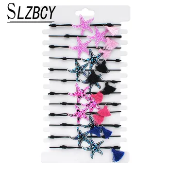 

Bohemia 12pcs/lot Colorful Starfish Tassel Charm Bracelets Set For Women Braided Adjustable Heart Bracelet Yoga Anklet Jewelry