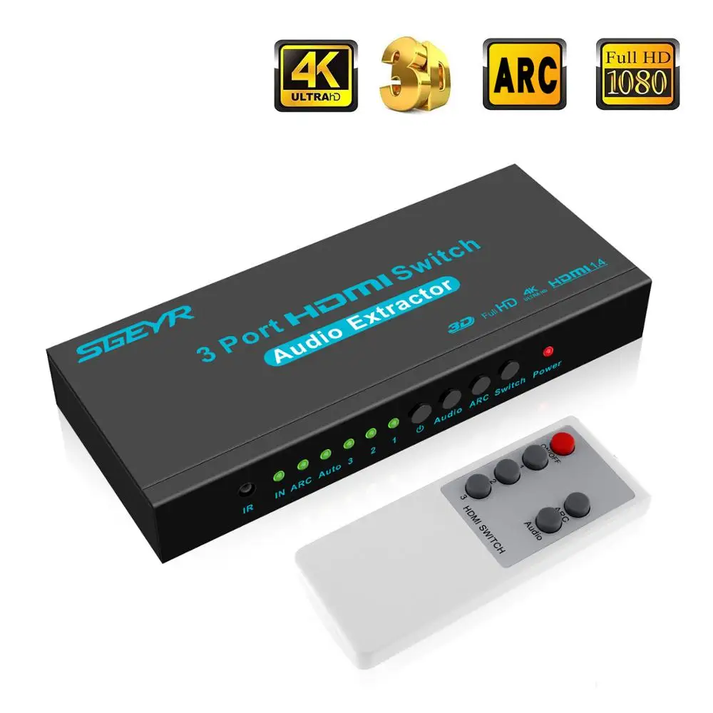 SGEYR 3x1 HDMI переключатель с аудиовыходом оптический SPDIF 3-портовый аудио коробка