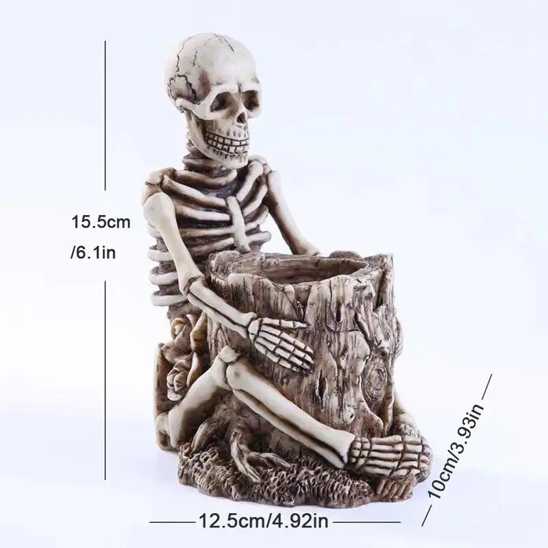  Black Skull Desktop Pen Holder Office School Storage Case Resin Desk Pen Pencil Organizer Makeup St