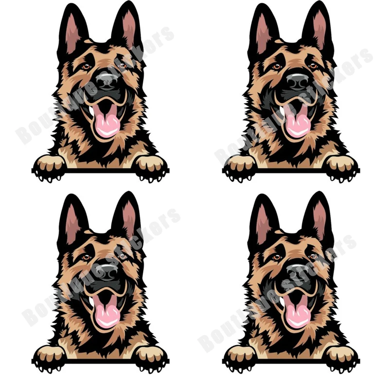 

4X German Shepherd Peeping Dog Breed Colored Car Window Wall Stickers Realistic Decals Car Body Decoration Windshield Trunk