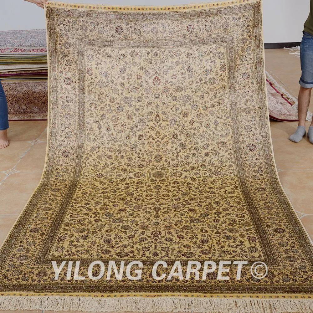 YILONG 5'x8 старинной ручной работы шелковый ковер в восточном стиле Бежевый ручной работы персидский ковер (YL1009)
