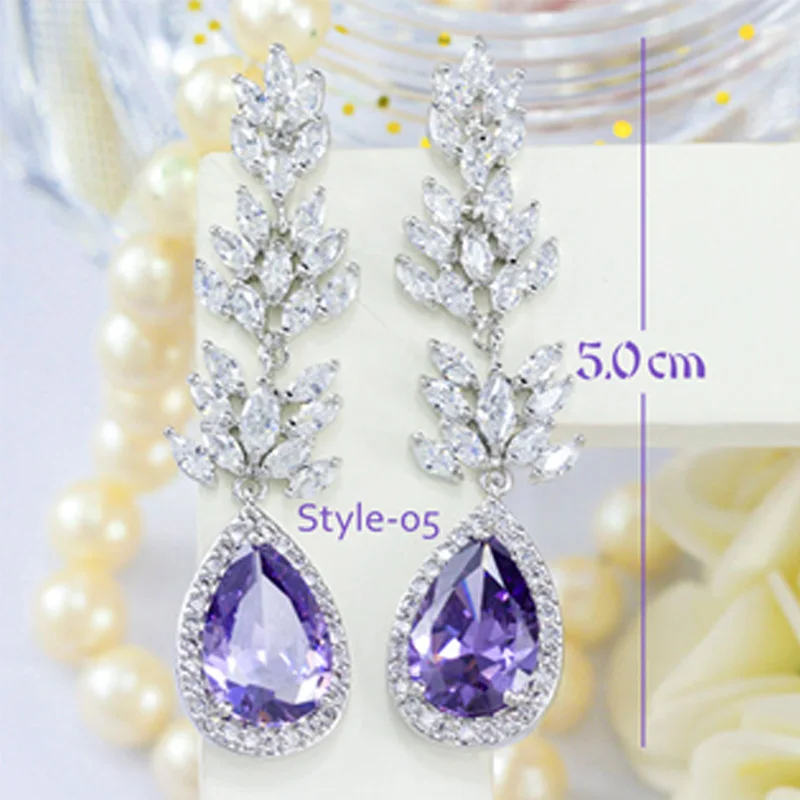 Style-05 ThreeGraces, романтические серьги с фианитами, Фиолетовыми кристаллами, для женщин, длинные, большие, массивные, квадратные, с цветами, свисающие, серьги-капли, ювелирное изделие, ER300 - Окраска металла: Style-05