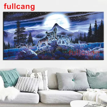 

Moon wolf 5d diy diamond painting large mazayka embroidery rhinestone animals full square round drill home decoration JX1026