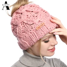 Ручная работа, шерстяная вязаная модная женская зимняя шапка, шапка с хвостом, одноцветная теплая плотная мягкая женская шапка высокого качества, шапочка, Прямая поставка