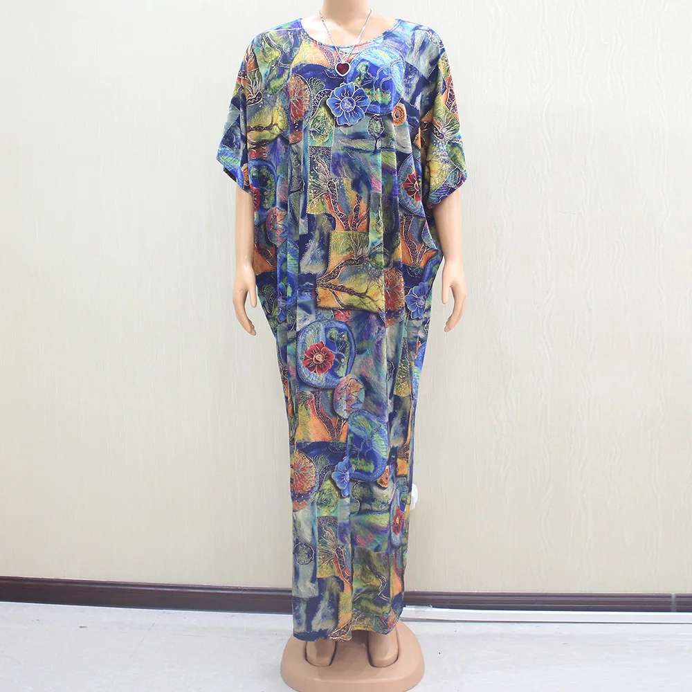 African Design Dashiki Dress Silk Print Pattern Bat Sleeve Muslim Abaya Bazin Robe Gowns Broder Riche Sexy Lady Evening Party