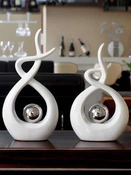 

Creative Electroplate Silver Ball Ceramic Statue Home Craft Room Decor Objects Office Abstract Twisted Lines Porcelain Sculpture