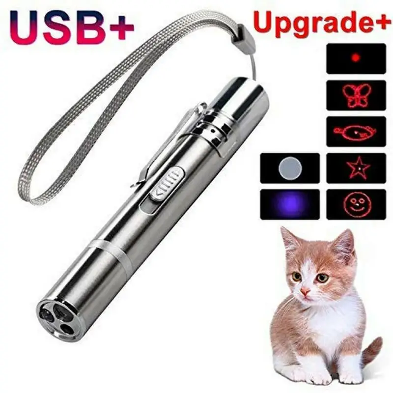 Funny Laser Pet Cat Toy Fun Red Dot Light Creative Sight Pointer Pen Interactive LED USB UV Flashlight | Дом и сад