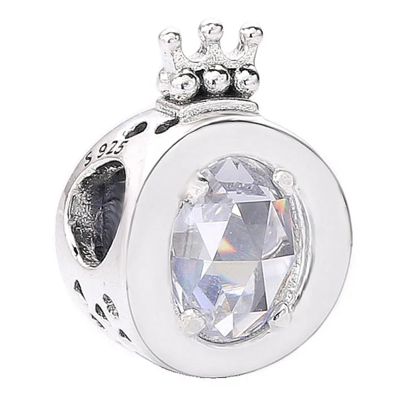 Оригинальная голубая и прозрачная сверкающая корона с кристаллами и бусинами, подходит для 925 пробы, серебряная подвеска Pandora, браслет, браслет, сделай сам, ювелирное изделие
