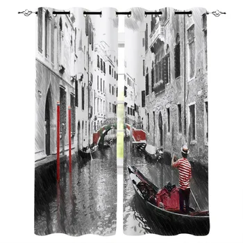 

Multi-size Venice Boat Building Lake Window Curtains Polyester Fabric Living Room Curtain Home Decor