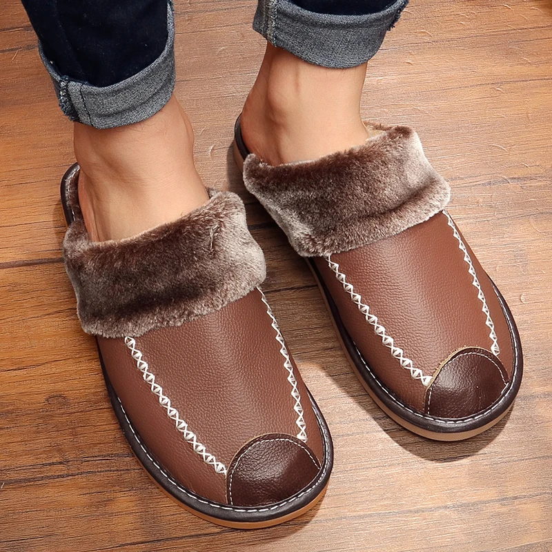 Pantufa de Inverno Masculina de Couro