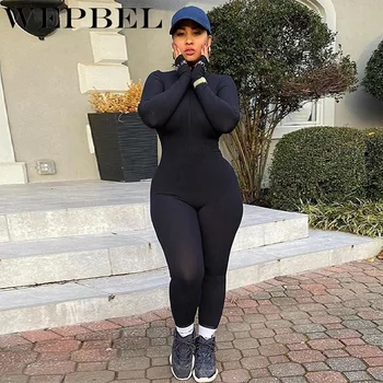 

WEPBEL Women Solid Color Long Full Length Jumpsuit Casual Zipper Sexy Ladies Jumpsuits