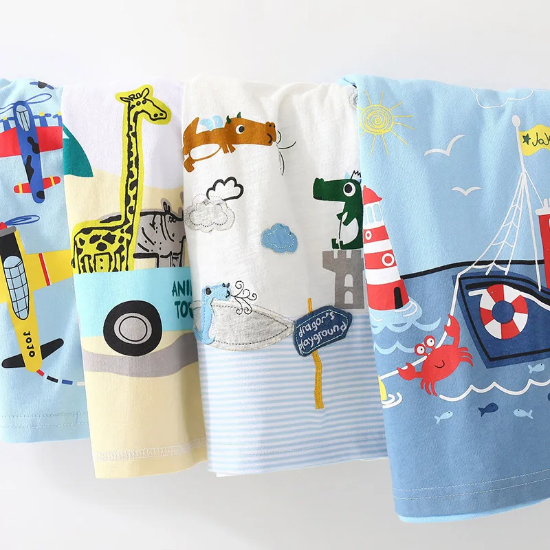 Children t shirt Boys blouse shirt 2-10 Children's Clothing Dinosaur Car Stripe Print Short Sleeve Cotton Basic Tops Kids Boy Cartoon T-Shirt