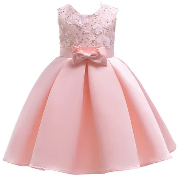 

Hot sell Kids Girls Elegant Wedding Flower Girl Dress Princess Party Pageant Formal Sleeveless Satin baby costume