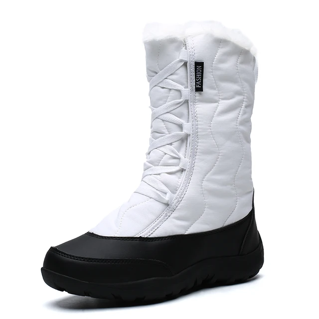 Winter Boots Women Warm Snow Boots Mid-Calf Waterproof Cotton Shoes Woman Warm Faux Fur Lined Hiking Boots Zapatillas Hombre White