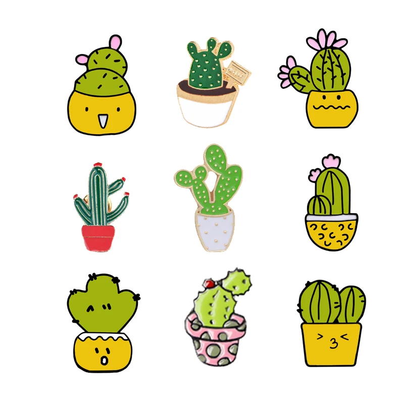 Мультяшные эмалевые броши в горшке с растениями значок забавным зеленым