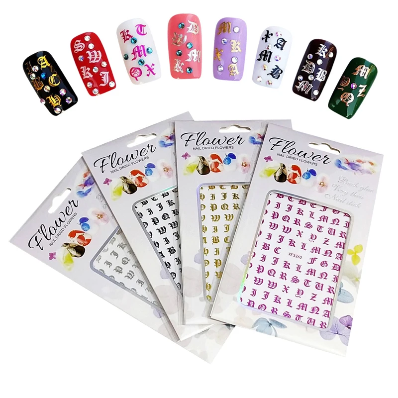 8 Colors Retro English Word Nail Stickers 3D Laser Effect Sticker Decal Aesthetic Tips Nails Art Decoration Tool | Красота и здоровье