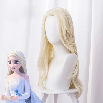 

Movie Princess Elsa 2 Cosplay Wigs Snow Ice Queen Long Light Yellow Wavy Party Hairs Girls Women Gift