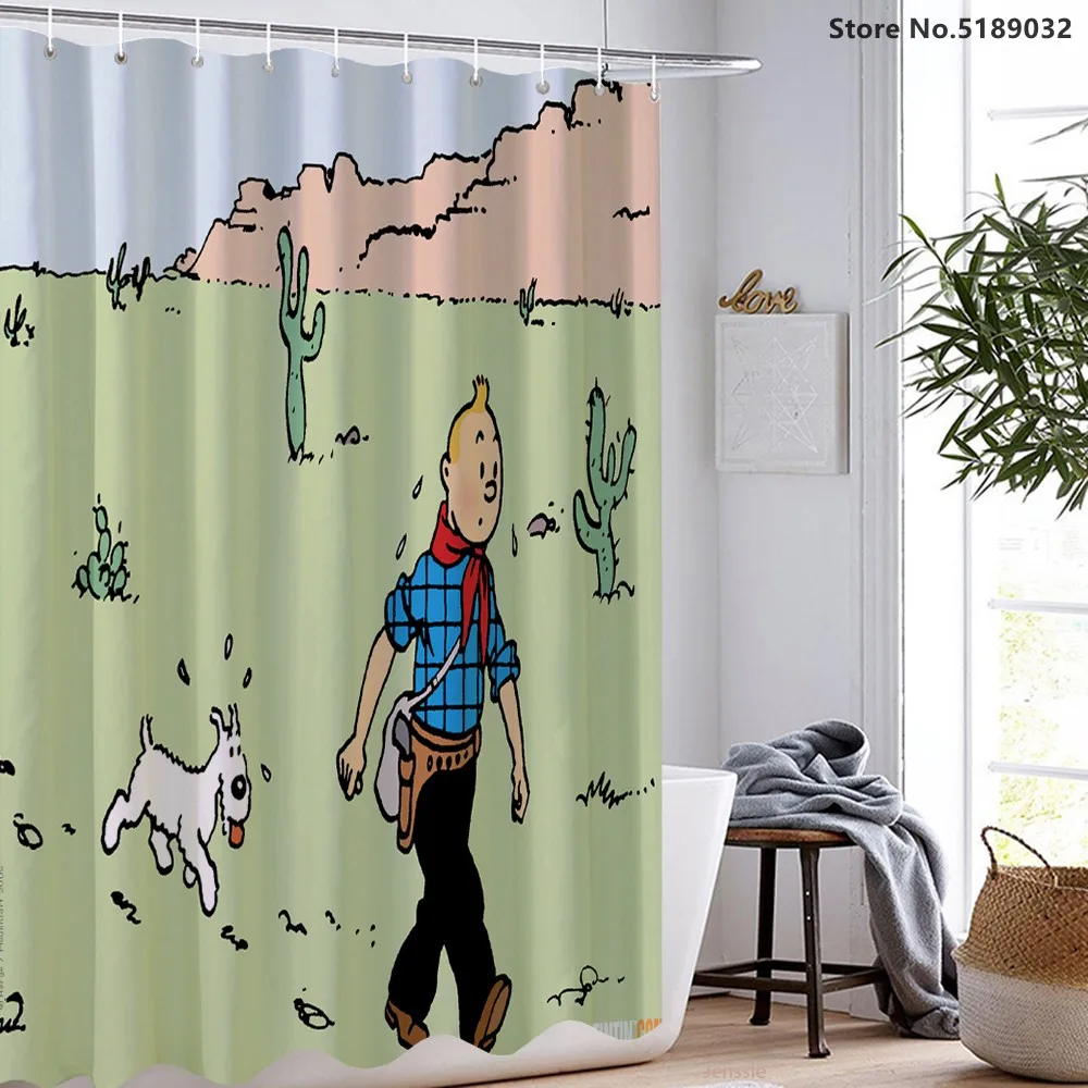 Cartoon Anime Shower Curtain With Free Hooks The Adventures Of Tintin