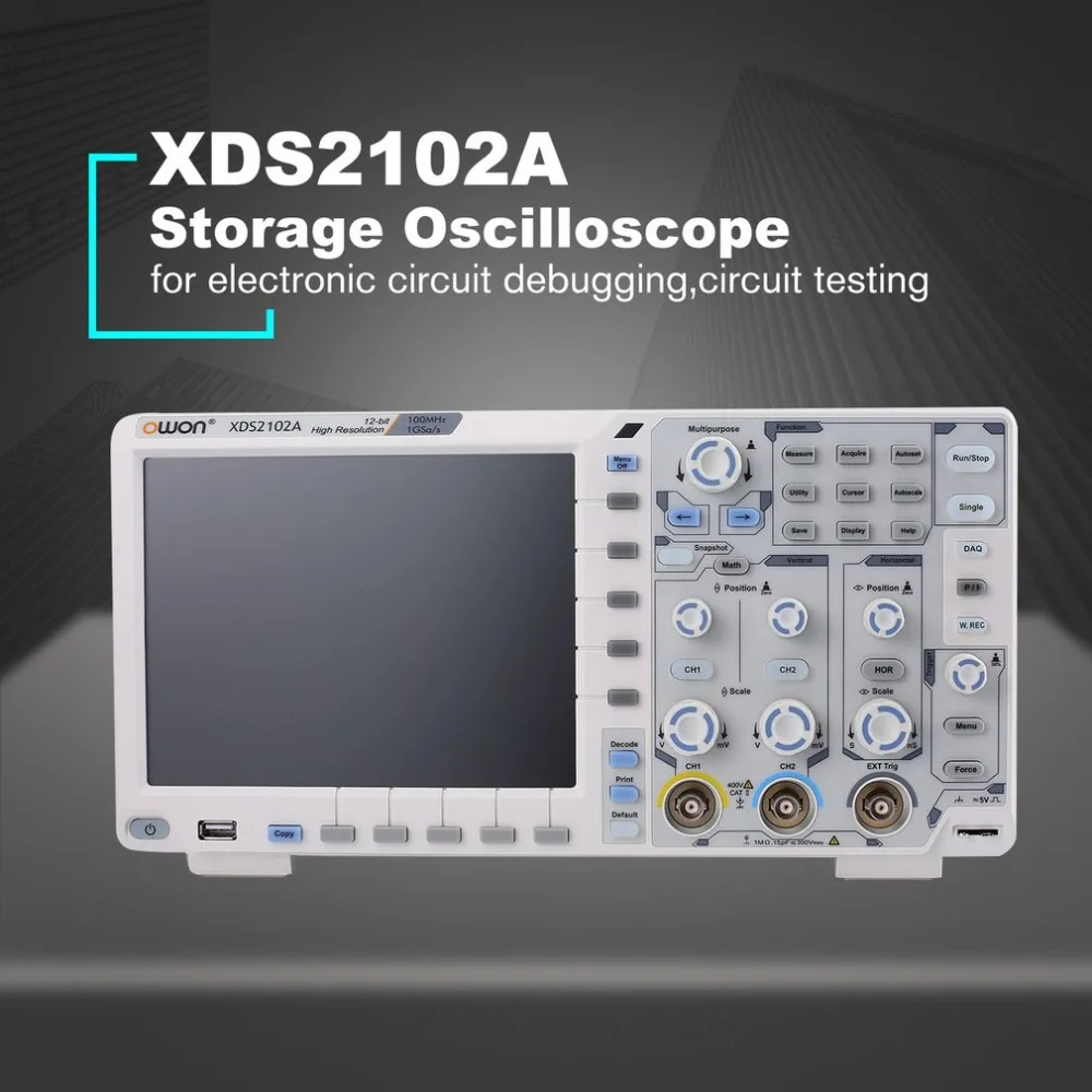 Owon XDS2102A 100 МГц с высоким разрешением ацп цифровой осциллограф инструменты АЦП декодирование ЕС вилка с высоким разрешением измерительный прибор