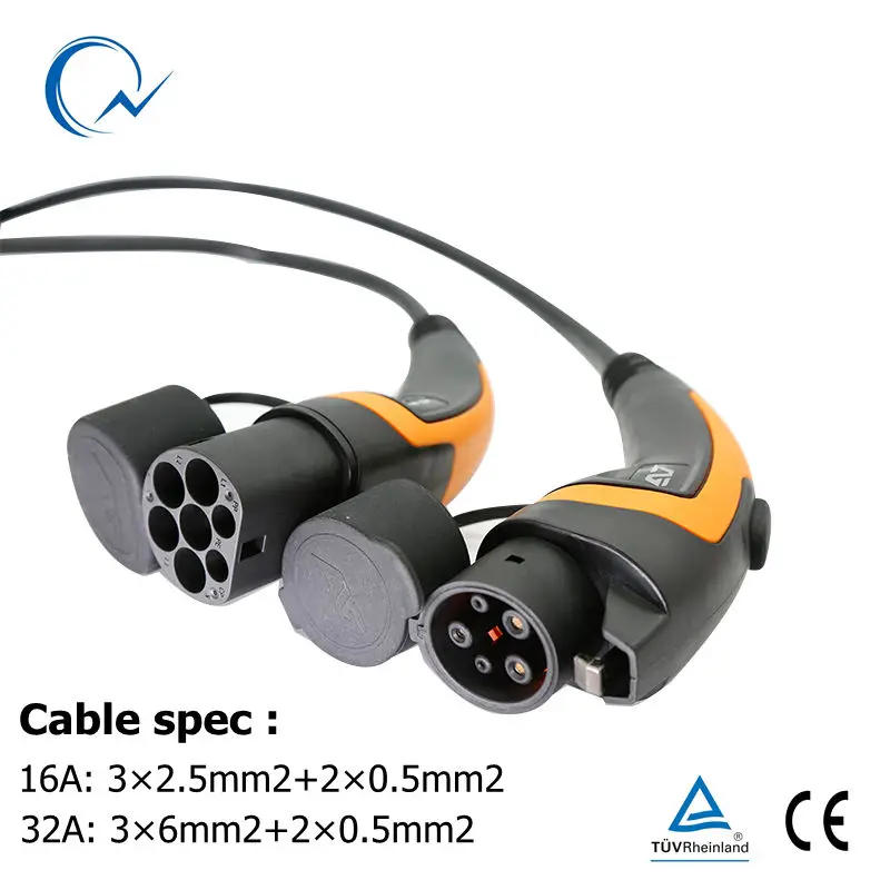 16A 32A кабель EV 3.6KW 7.6KW J1772 Тип 1 до Тип 2 IEC62196 EV шт.; Штепсель для зарядки 5 метр со спиральным кабелем/прямой кабель TUV/UL