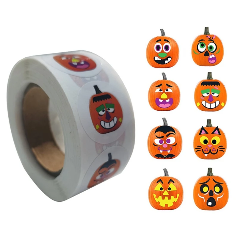 

500Pcs/roll Halloween Pumpkin Decoration Labels Seal Stickers Pumpkin Witch Ghost Gift Sealing Label Sticker Children Stickers
