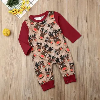 

Xmas Newborn Baby Girl 0-18M Christmas Deer Romper Pajamas Outfits Clothes