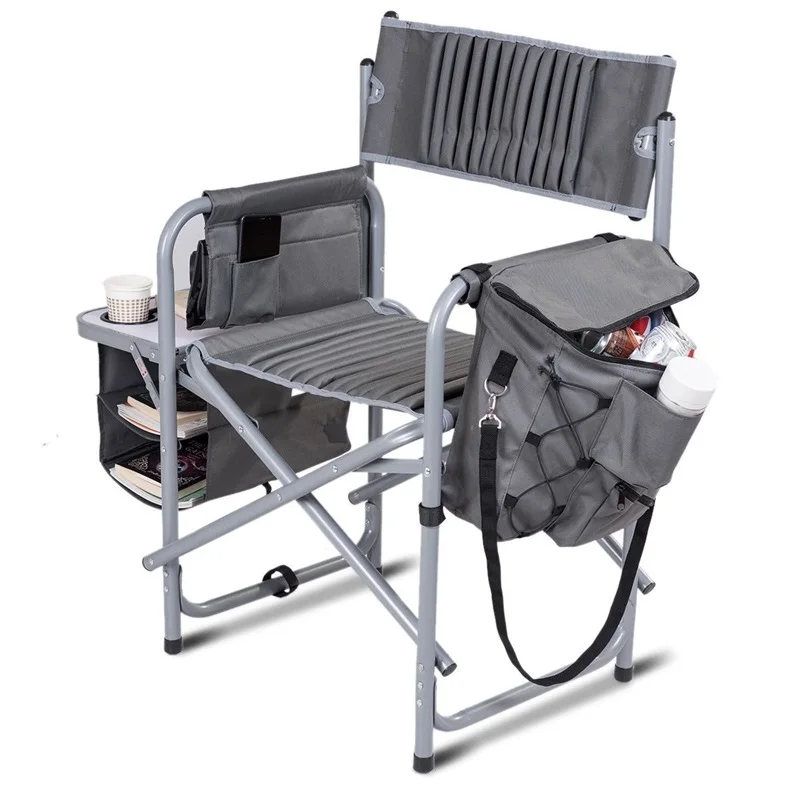 Gray Outdoor Furniture Camping Foldable Compact Director's Chair with Cup Holder and Side Table OP3575 Gray Outdoor Furniture Camping Foldable Compact Director's Chair with Cup Holder and Side Table OP3575