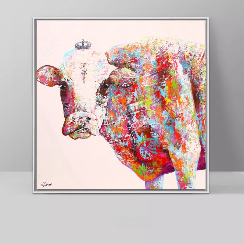 colorful cow RELIABLI Art Highland корова животное картина маслом Красочные Печать на холсте плакаты настенные художественные декоративные картины для гостиной без рамы - Цвет: colorful cow