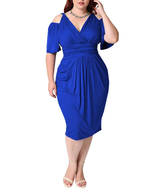 Women's Plus Size A Line Dress Solid Color V Neck Ruched Half Sleeve Spring Summer Elegant Casual Prom Dress Knee Length Dress Daily Evening Party Dress 5