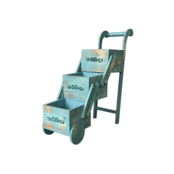 

American country solid wood mini flower stand trolley balcony wooden succulent flower pot desktop storage box