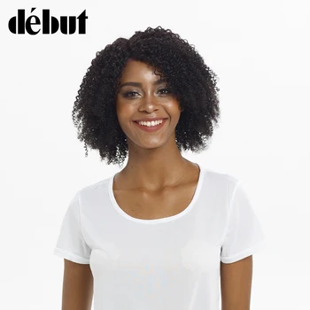 

Debut Lace Front Human Hair Wigs Brazilian Short Curly Bob Wigs 100% Remy Human Hair Lace Part Wigs For Women Natural Black Wigs