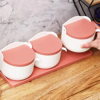 

Triplet Seasoning Jar Simple Condiment Dispenser Round Spice Storage Pot with Spoon White and Watermelon Red