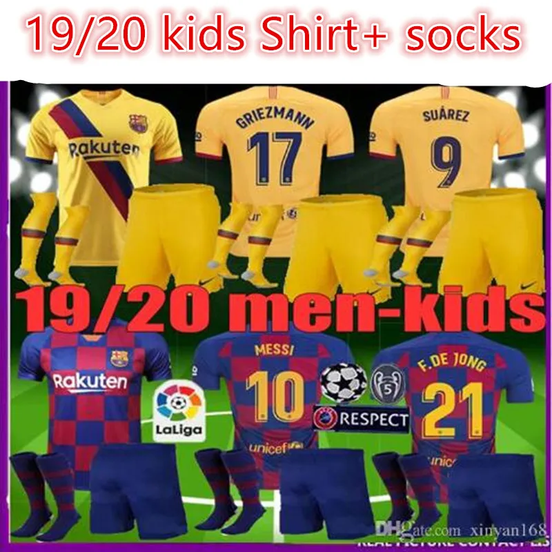 Детский комплект+ носки; коллекция года; футболка для футбола F. DE JONG GRIEZMANN MESSI SUAREZ ARTHUR COUTINHO VIDAL I. RAKITIC; детская футболка