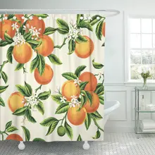 Flor amarilla con naranja flores hechas con frutas y hojas en verde claro Vintage Botanic baño cortina impermeable tela de poliéster